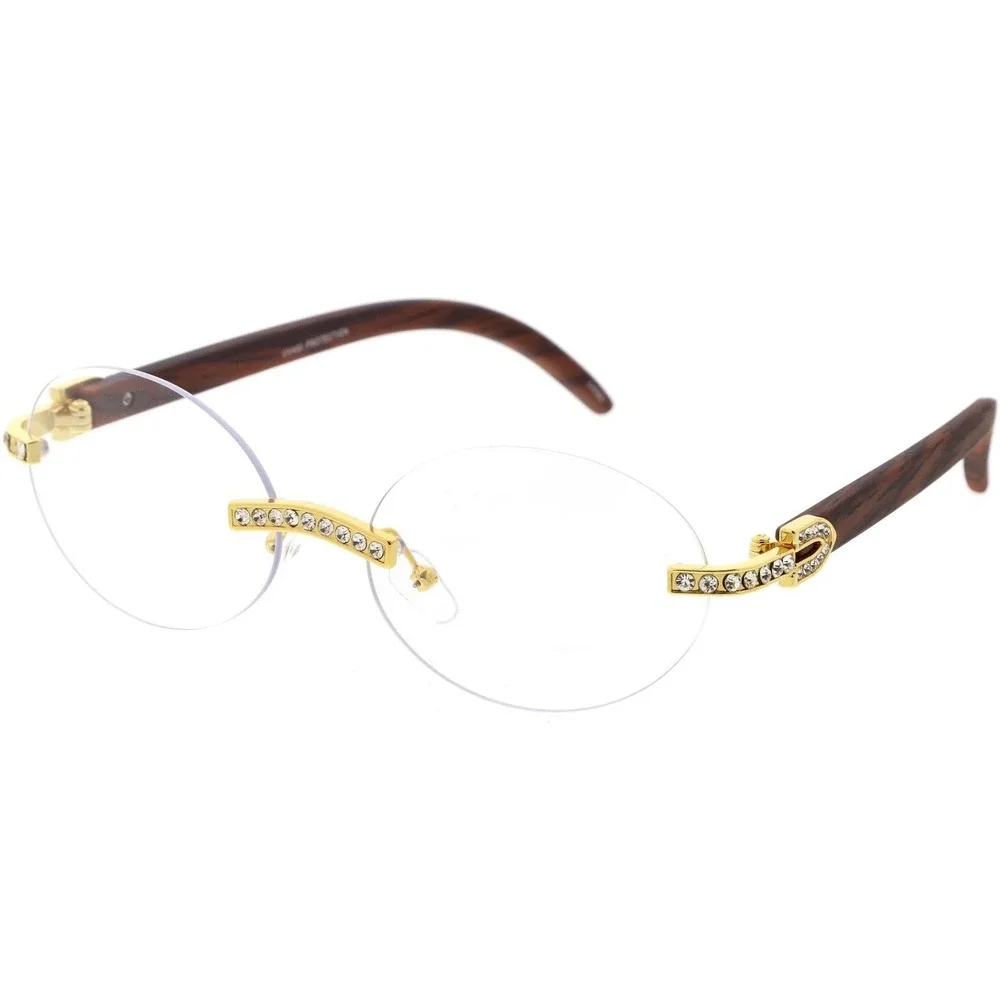 Fashion Sunglasses Men Rhinestone Wood Grain Frame Hip‎ Hop Shades Retro Classic